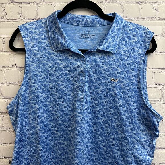 Vineyard Vines Performance Polo Tank Top Hibiscus Blue Floral XL Golf Activewear - Picture 2 of 6